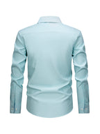 New Cotton Oxford Shirt for Men, Casual Fashion Long Sleeve with Collar and Cuff Patchwork Design, Comfortable and Fitted Business Loose Shirt, Button-Up Striped Dress Shirt, Long Sleeve Collared Striped Dress Shirt for Office Work, Fine Stripe Shirt - Green Background With White Stripes
