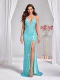 SL0817006 Ling Shan Directional - Fashionable Elegant Party Evening Dress - Light Blue L10003 - Light Blue