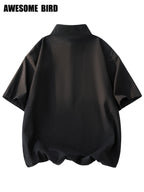 2026 Summer New Linen Short Sleeve Shirt Men'S Semi-High Neck Stand Collar Trendy Slight Loose Handsome Breathable Short Shirt - Black