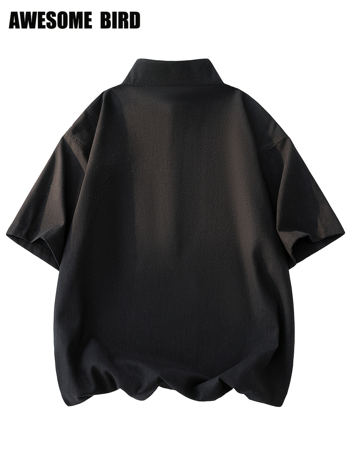 2026 Summer New Linen Short Sleeve Shirt Men'S Semi-High Neck Stand Collar Trendy Slight Loose Handsome Breathable Short Shirt - Black