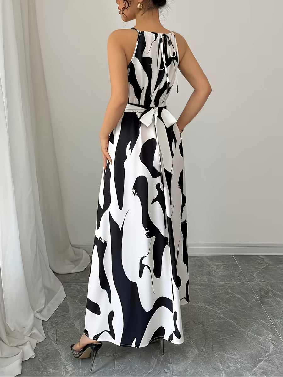 Elegant Off the Shoulder Ladies' Dress | Asymmetric Color Block, Twist Pattern, Hollow Waist Design, Fit and Flare Style - White