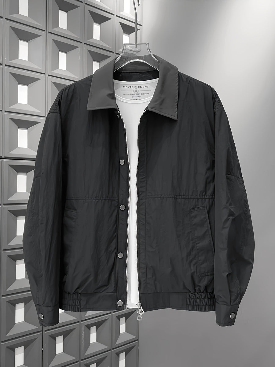New Spring Arrival: Rugged and Handsome Short Jacket for Men, Casual and Versatile Stand Collar Outerwear - Black