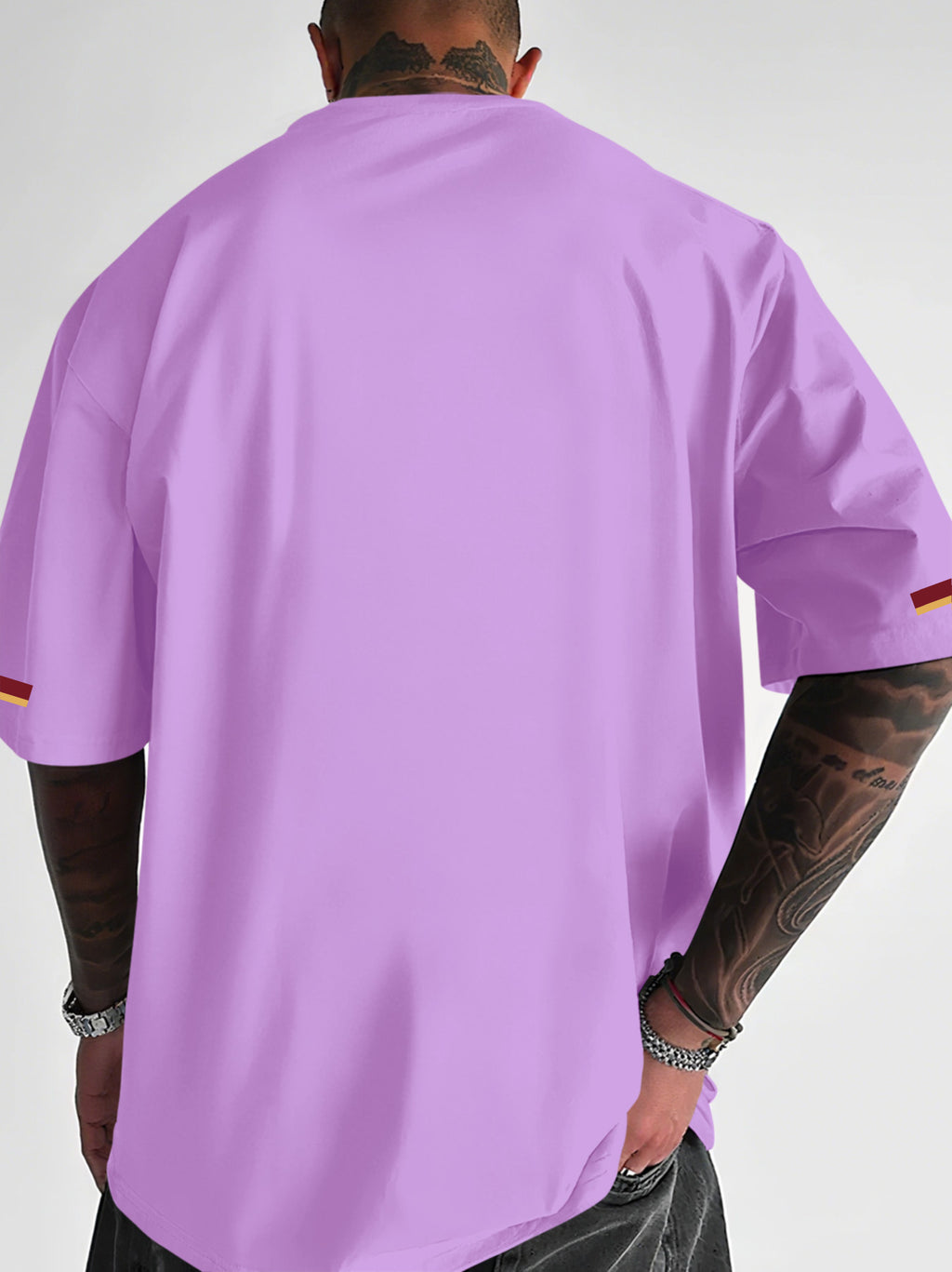 Street Style Men'S Trendy T-Shirt, Easy Team Badge Print And Side 3-Color Design, Casual Travel Fashion Outfit - Light Purple