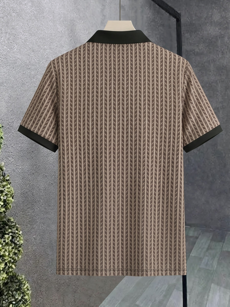 Men's Breathable Short-Sleeve Polo Shirt with Contrast Lapel Collar & Button-Up Collar - Striped Button Placket, Suitable for Casual, Business, Commuting - Machine Washable Summer Top for Daily Wear, Office & -Casual Outfits - Mixed colors