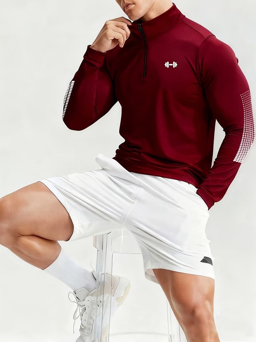 Single Top Casual Athletic Stand-Up Collar Zipper Polo Shirt, Men'S Slim Fit Athletic Polo Shirt, Soft Fiber with Moisture Wicking, Quick Drying, And Wrinkle Resistant Properties, Suitable for Sports Or Outdoor Activities - Burgundy