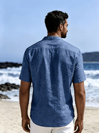 Men's Fashionable Polo Collar Breathable and Comfortable Casual Short-Sleeve Shirt - Navy Color