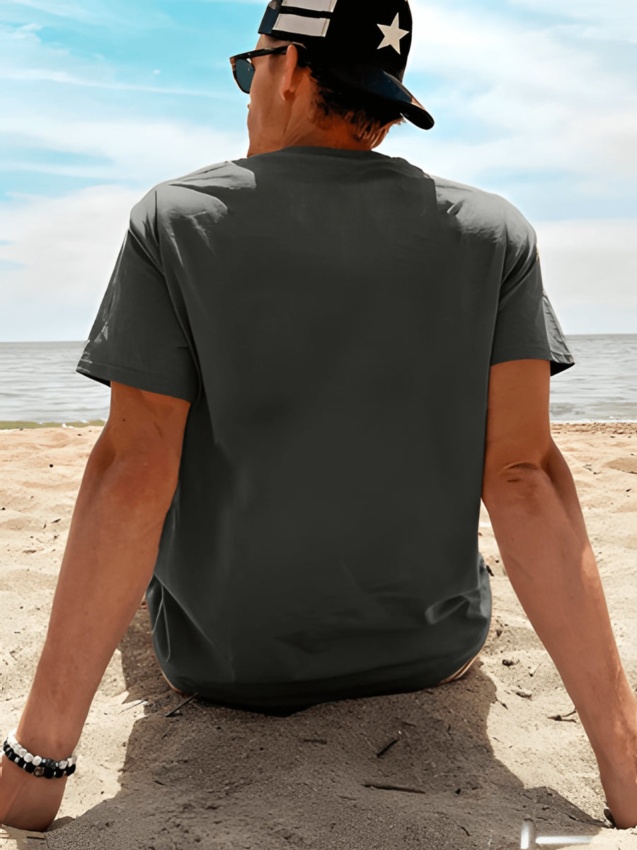 Pixel Art Style Coffee Time Men's Pure Cotton T-Shirt, "CO:FF:EE TIME" Letter Print, Features a Simple Everyday Vibe, Breathable and Skin-Friendly for No Sweaty Feel, High Elasticity with No Deformation, Versatile Crew Neck Fit for a Slimming Look - Dark Gray