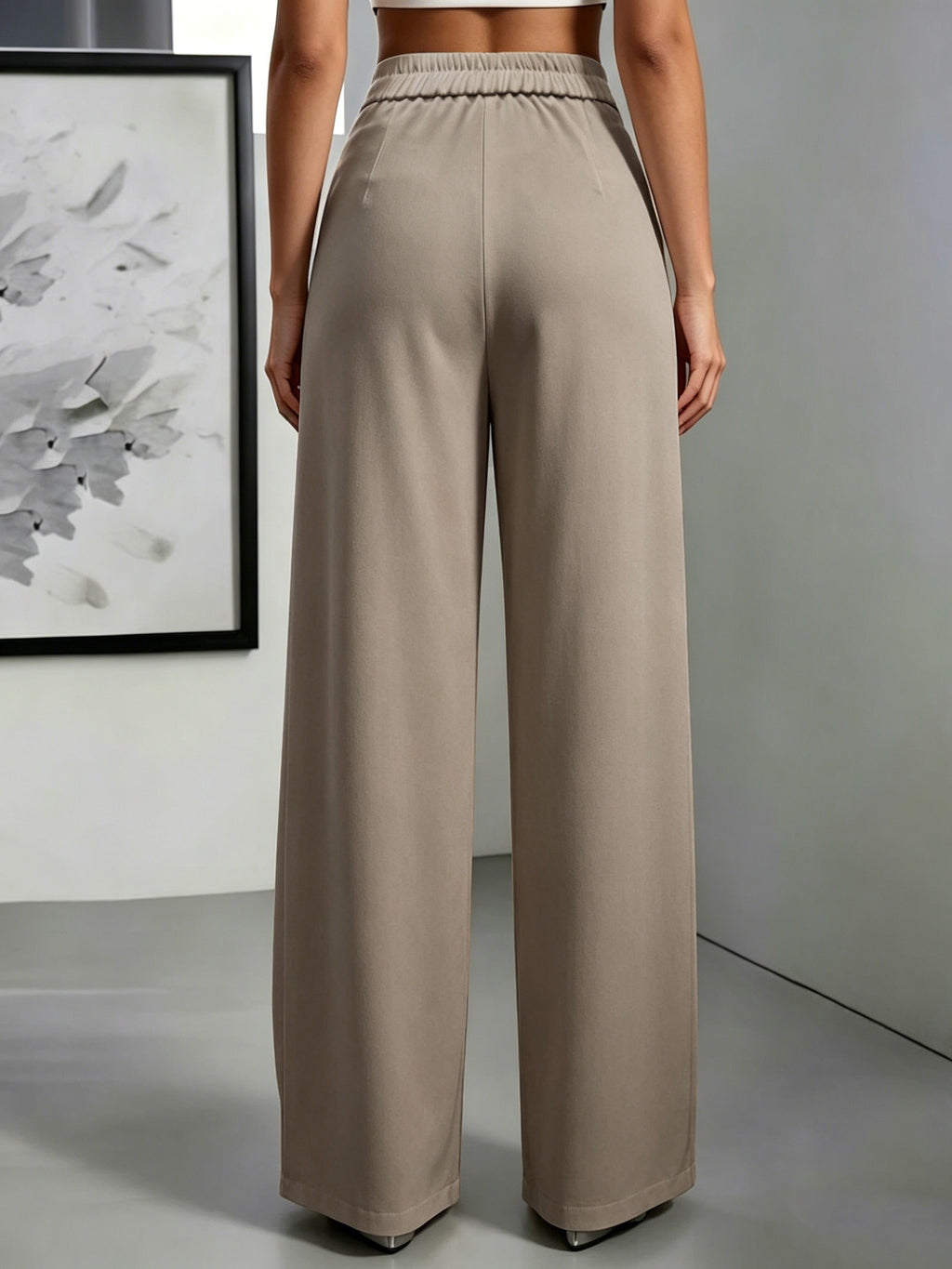 High-Waisted Draped Wide-Leg Pants for Women, Designer Twist Knot Metal Buckle, Elegant Commuter Advanced Feel Long Pants - Khaki