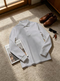 Men'S Long Sleeve Polo Shirt, Solid Color 3-Button Collar Basic Style, High-Density Drapey Wrinkle-Resistant Pearlized Fabric, Home Casual Texture, All-Season Versatile Collar Top for Daily Commute - Grey