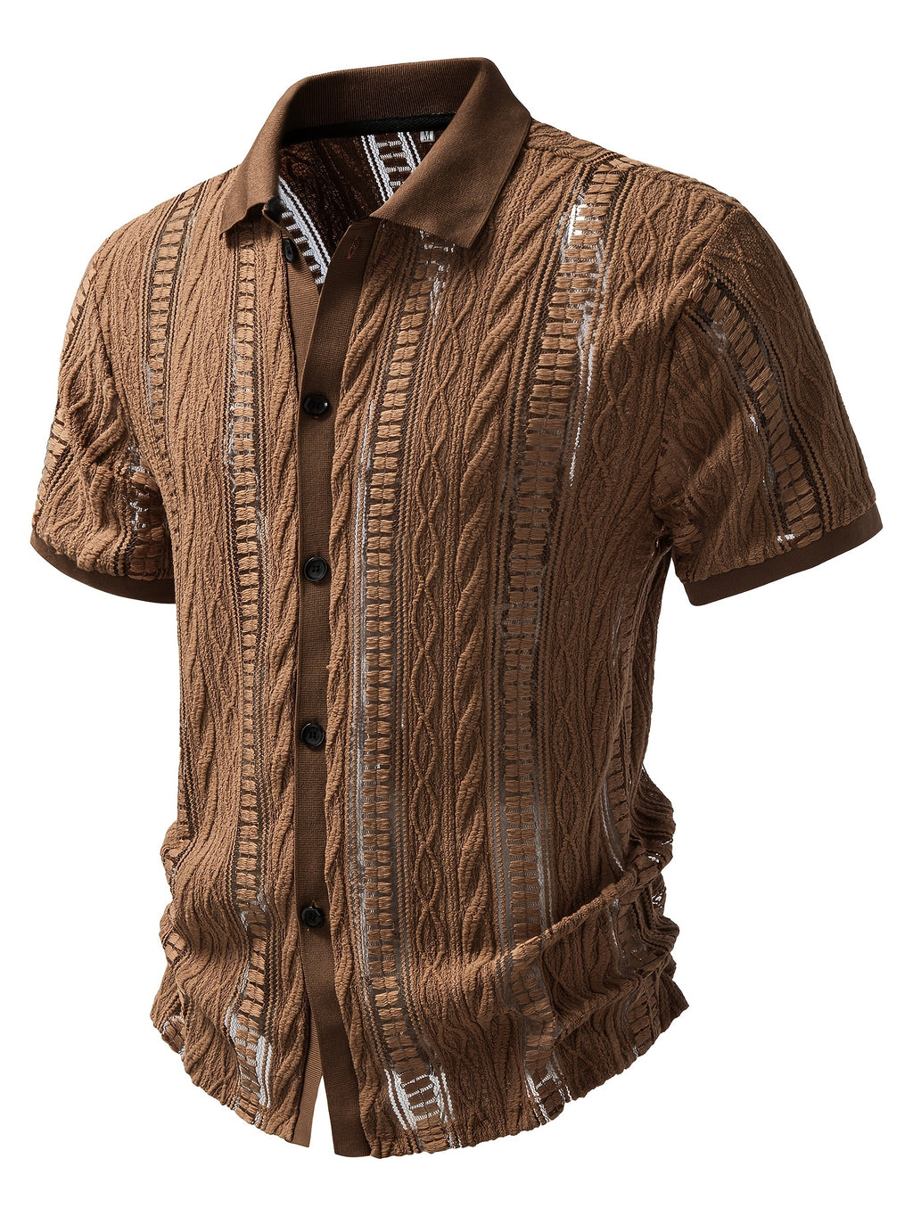 Joshimei OBM Men'S Hollow Texture Jacquard Needle Pulled Sweater Elastic Casual Vacation Style, Knit - Khaki