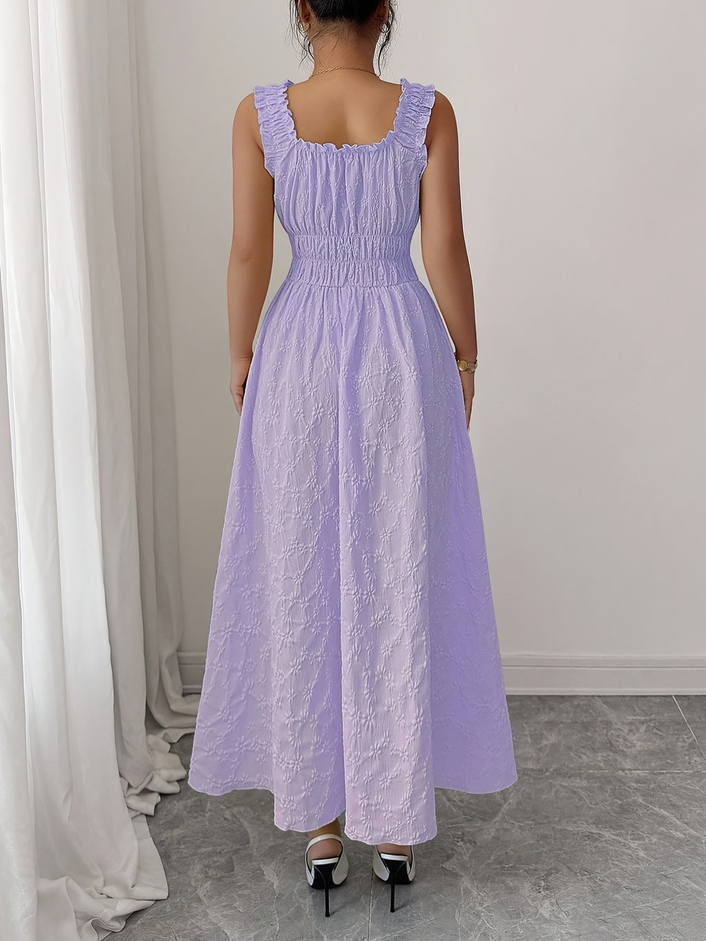 New Women's Textured Floral Fabric, Spaghetti Strap with Bow Waist Design - Elegant and Versatile Women's Dress - Elegant Party Wear, Date Night, 1pc, Buen Fin Shopping Festival, New Year's Daily Wear, Parties, Wedding Night, Stylish and Versatile - Purple