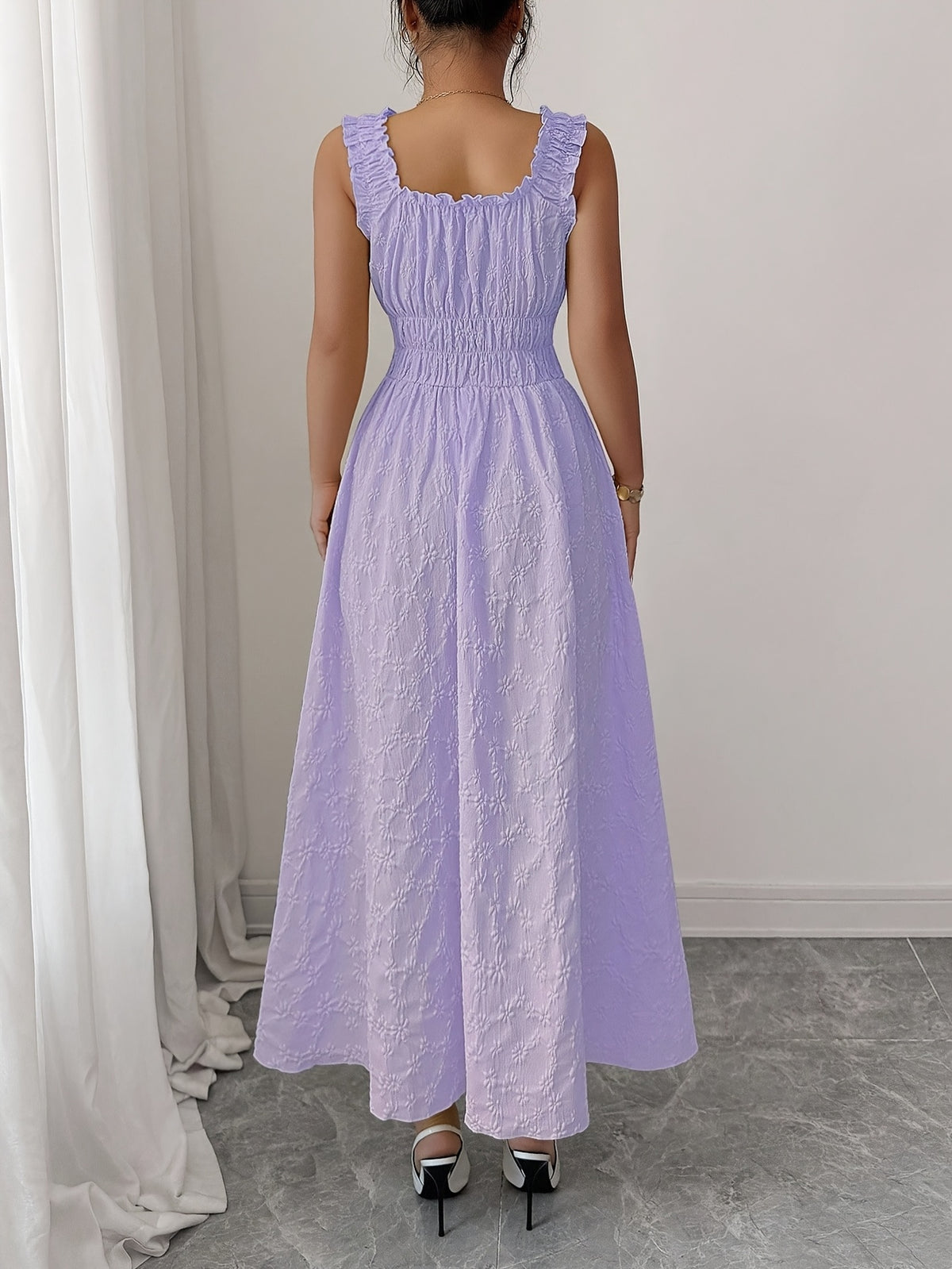 New Women's Textured Floral Fabric, Spaghetti Strap with Bow Waist Design - Elegant and Versatile Women's Dress - Elegant Party Wear, Date Night, 1pc, Buen Fin Shopping Festival, New Year's Daily Wear, Parties, Wedding Night, Stylish and Versatile - Purple