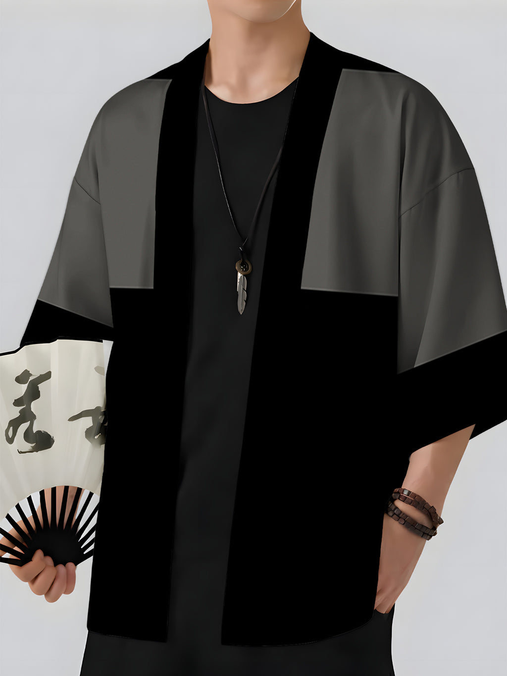 New Summer Men's Kimono Cardigan, Loose Fit Casual Trendy Thin Cape Outerwear, Men's Vacation Style, Digital Print Versatile Vintage Robe in Black, Gray, and White, Minimalist Style Pattern - Mixed colors