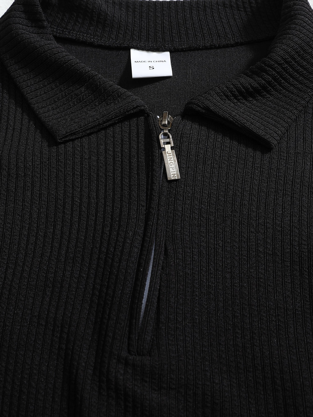 Men'S Autumn Long Sleeve Collar Shirt Outdoor Casual Sports Print Half-Zip Polo Shirt - Black