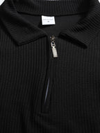 Men'S Autumn Season Long Sleeve Lapel Shirt Outdoor Casual Sports Print Half-Zip POLO Shirt - Black