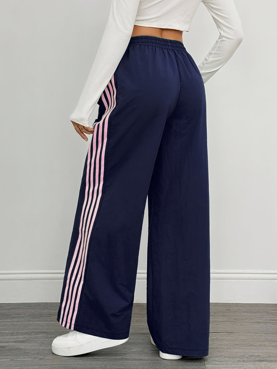 Reading Week Clothing, Back to Season, 1pc 2025 Autumn Winter New Casual Sports Fashion Comfortable Beautiful Color-Blocked Waist Drawstring Women'S Long Pants, Suitable for Holiday Gifts Women'S Apparel - Blue