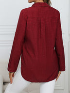 Women'S Casual Button-Up Collar Shirt - Solid Color Loose Fit Top, Women'S Blouse, Machine Washable Non-Sheer, Suitable for Spring And Autumn Wear, for Casual And Professional Attire, Fall Outfit, Classic Shirt, Quality Stitching, Office Women - Burgundy