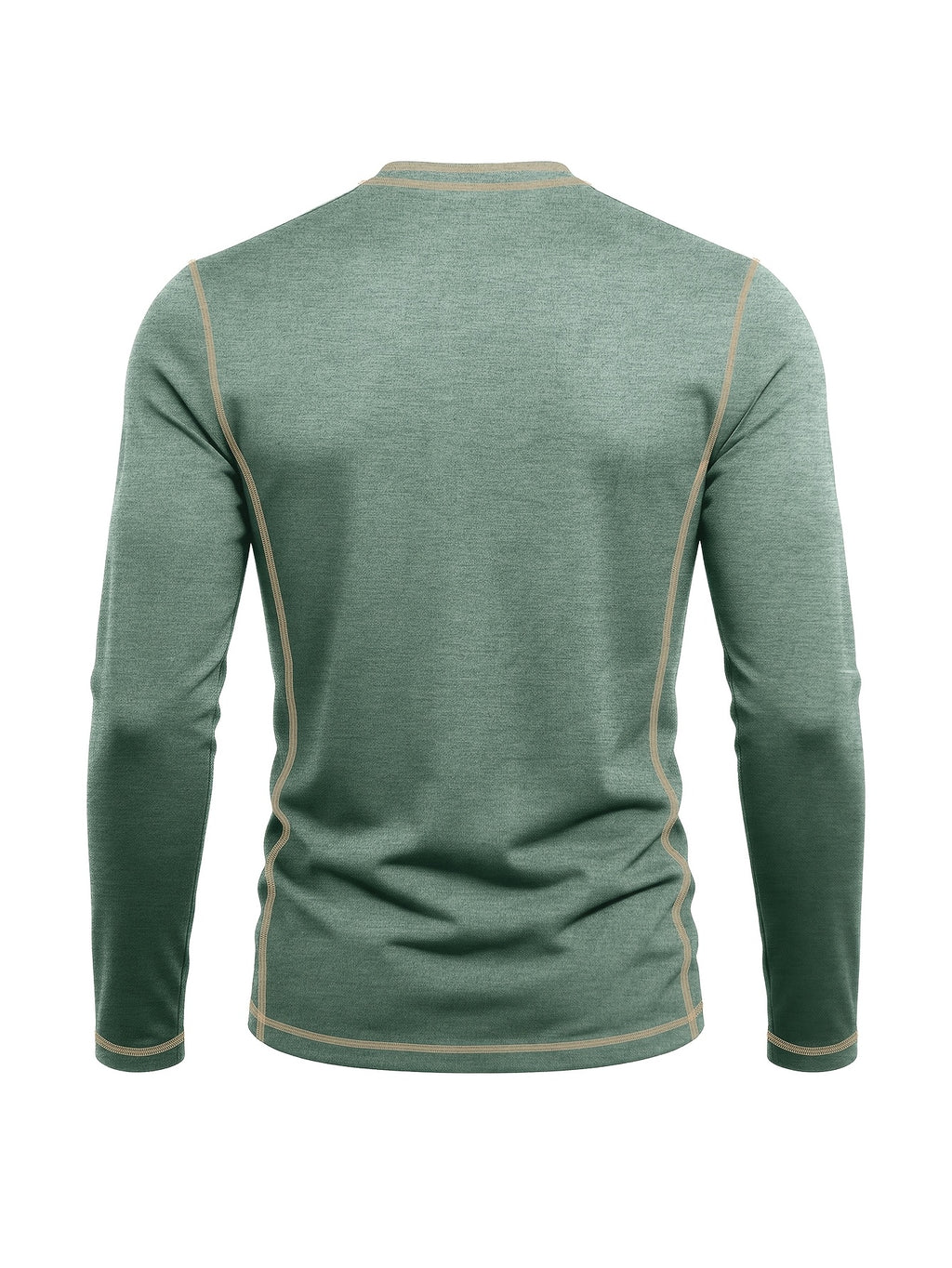 Men's Retro Patchwork T-Shirt - Solid Color Base with Contrast Patch Suitable for Fall/Winter, Round Neck Long Sleeve Casual Layering Top, Machine Washable Blending Shirt for Outdoor & Casual Attire (Regular Fit) - Green