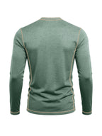 Men's Retro Patchwork T-Shirt - Solid Color Base with Contrast Patch Suitable for Fall/Winter, Round Neck Long Sleeve Casual Layering Top, Machine Washable Blending Shirt for Outdoor & Casual Attire (Regular Fit) - Green