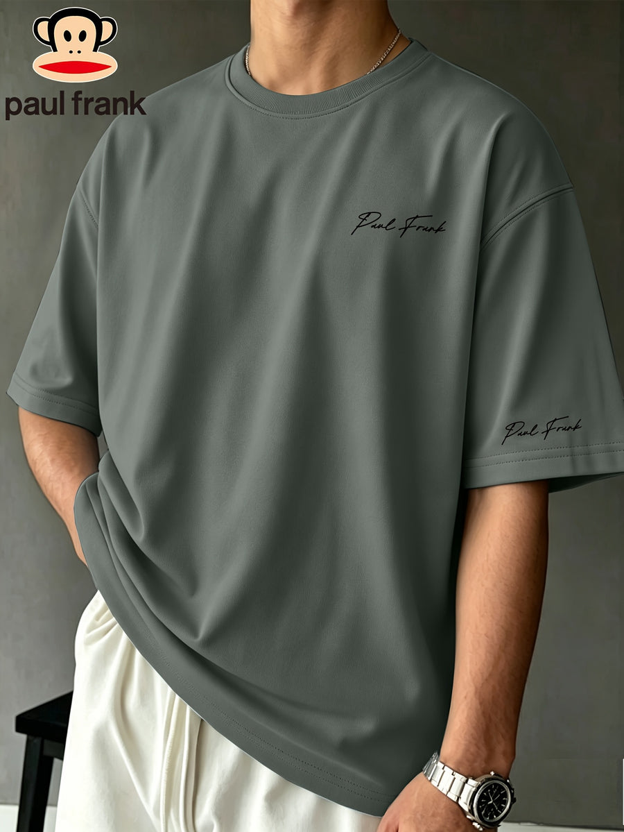 Paul Frank Summer Men's Pure Cotton Street Style Refreshing Pullover Short-Sleeve T-Shirt - Gray Green