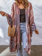 Women's Bohemian Casual Elegant Beach Vacation Summer Thin Long Sleeve Jacket - Pink