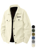 Men's American-style Corduroy Casual Jacket, Simple Casual Style, Lapel Collar, Single-Breasted with Multiple Pockets, Letter Embellishment, Comfortable Draping Fabric, Versatile Men's Apparel for Office Workers' Commuting and Outings in Spring - Milky White