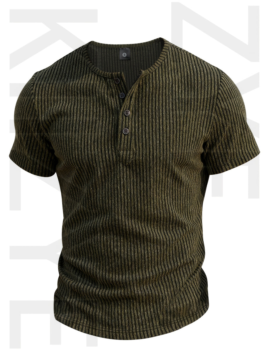 Pearson OBM Men's High-Quality Clothing - Men's Heavy-Duty Henley Shirt - Single-Button Collar & Chest Placket, Casual Button-Front Blouse, Thick, Soft, and Comfortable Fabric, Machine Washable Solid Color Sweater - Versatile for Smart-Casual - Olive Green