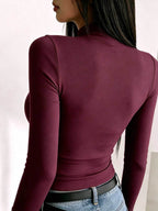 Women'S Easy Trendy Warm Long Sleeve Half Turtleneck Base Layer Top, Hot Trendy Letter Print Pattern, Spring Autumn Winter New Casual Age-Reducing Stylish Long Sleeve Top, Fashionable Elegant Design Layering - Burgundy