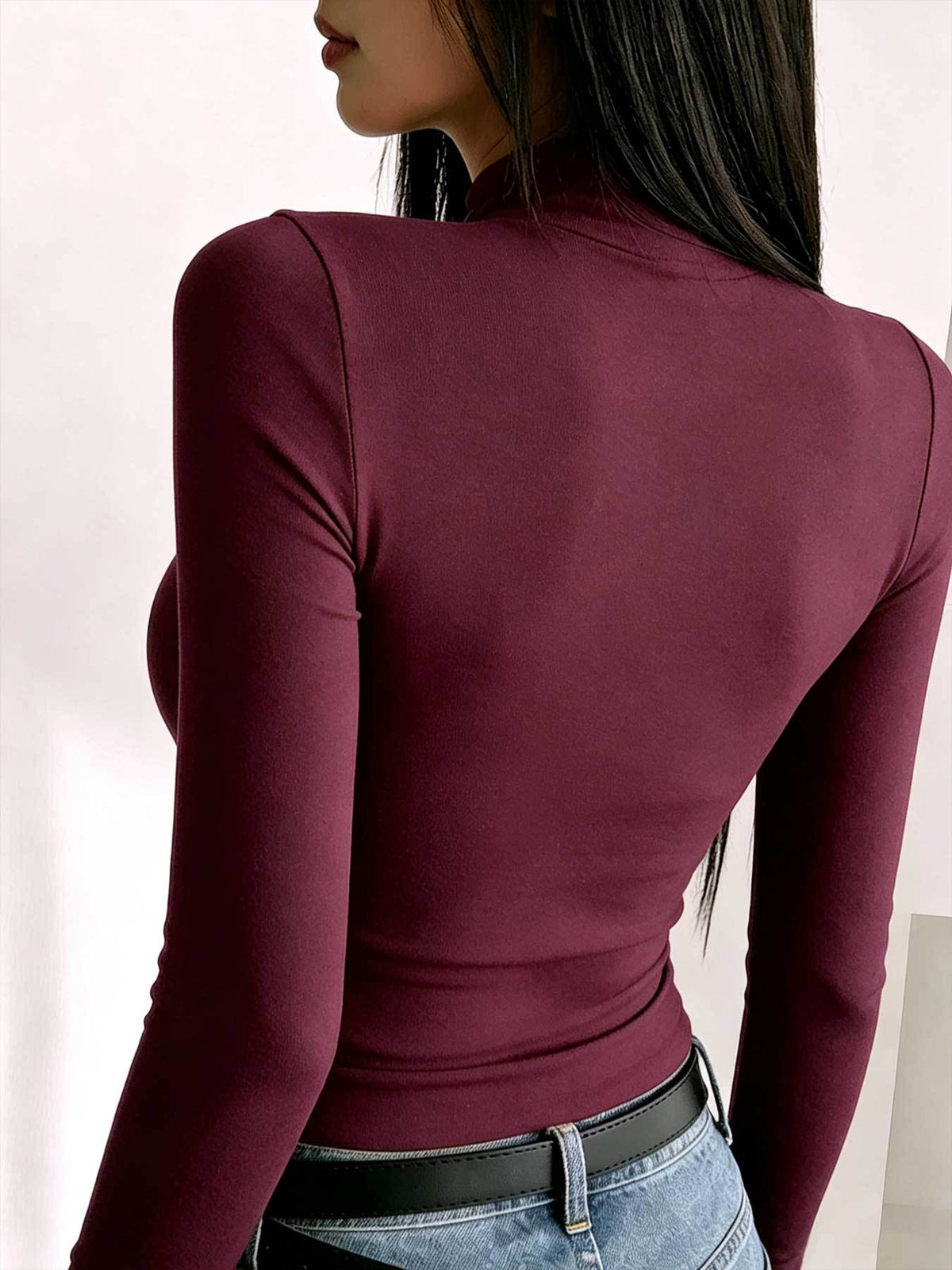 Women'S Easy Trendy Warm Long Sleeve Half Turtleneck Base Layer Top, Hot Trendy Letter Print Pattern, Spring Autumn Winter New Casual Age-Reducing Stylish Long Sleeve Top, Fashionable Elegant Design Layering - Burgundy