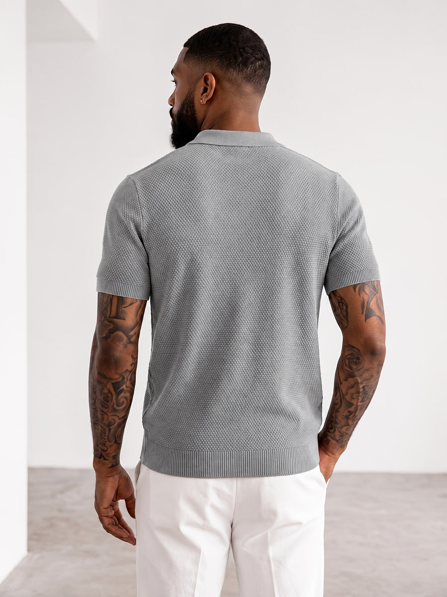 Men'S Easy Casual Short-Sleeve Knit Top, Made of Pure with Fine Mesh Texture, Skin-Friendly And Breathable, Relaxed Casual Style, Classic Versatile Design with Exquisite Details, Solid Color for a Warm And Easy Look - Grey
