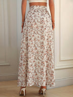 Women's Casual Summer Floral Print High-Slit Thigh-High Skirt - Pink & White Small Flower Pattern, Machine Washable Non-Stretch Fabric for Brunch, Office, or Daytime Events, Floral Maxi Skirt, Daytime Event Attire, Lightweight Fashion - Multicolor