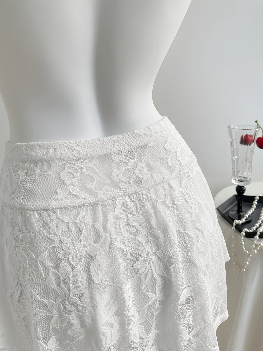 Women'S Sexy Nightclub Sheer Lace Mini Skirt, Valentine'S Day Gift "Circle Direction" - White