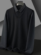 Men'S Shirt Collar Faux Two-Piece Polo Sweater, Suitable for Middle-Aged Men, Commute And Business Gatherings - SINBOS, Knit - Black