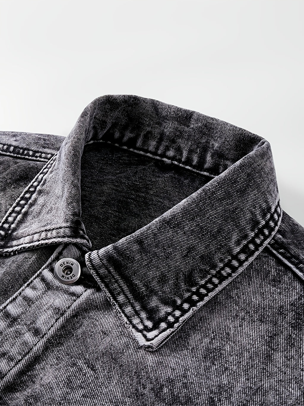 Men'S Vintage Denim Jacket, Classic Lapel, Retro Washed Denim Coat, Multi-Color Casual Workwear Jacket - Black