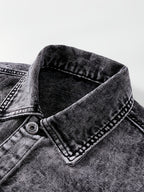 Men'S Vintage Denim Jacket, Classic Lapel, Retro Washed Denim Coat, Multi-Color Casual Workwear Jacket - Black