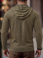 [ROYALBOY] Men'S Autumn New Long Sleeve Top, Textured Bi-Color Striped Drawstring Design Hooded, Outdoor Fashion Sports, Casual All-Match, Fashion Leisure, Suitable for Gatherings, Parties - Olive Green