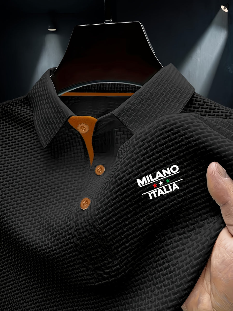ITA Men'S Business Casual Short Sleeve T-Shirt, Skin-Friendly And Comfortable, Contrast Trim New Summer Polo Shirt Men'S Lapel Short Sleeve, Textured Casual Fashion T-Shirt - Black