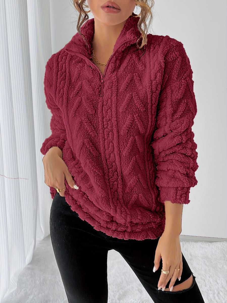Autumn Winter Women'S Fashion Casual Versatile Warm Fleece Sweatshirt - Burgundy