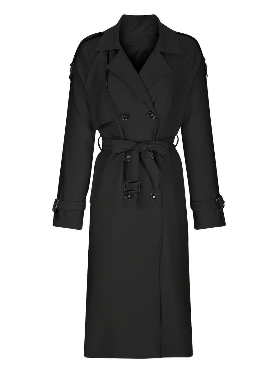 Women'S Autumn Winter Casual Temperament Solid Color Trench Coat Mid-Length Outerwear - Deep Grey