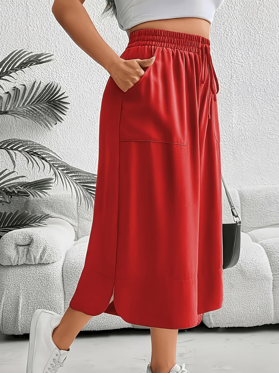 Women'S Fashion Wide Leg Pants - Red