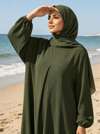 1pc (Headscarf Not Included) Elegant Holiday Style Loose Wrinkled Versatile Solid Color Suitable for Daily Wear Comfortable Casual Loose Comfortable Women'S Abaya Dress. Abayas for Women Muslim Long Dresses for Women Abaya Damen Ladies Abaya Robe Ma - Olive Green