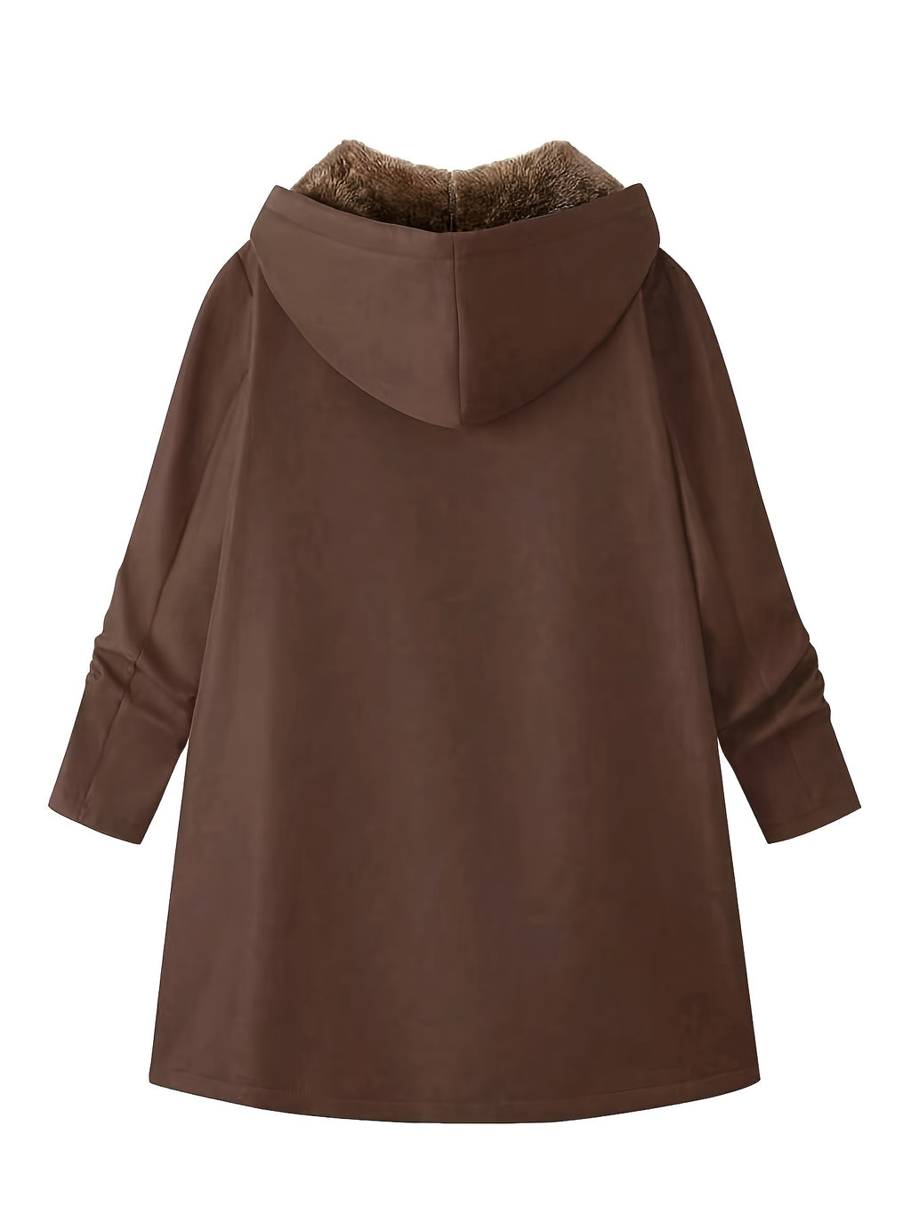 Solid Color Thermal Lined Hooded Jacket for Autumn/Winter Warmth and Casual Wear - Coffee Color