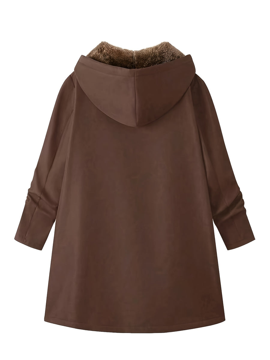 Solid Color Thermal Lined Hooded Jacket for Autumn/Winter Warmth and Casual Wear - Coffee Color