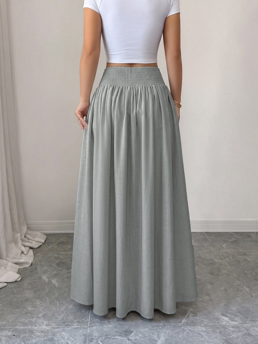 Women'S Button-Long Skirt, Fashionable Versatile Vacation Office Christmas Date Spring Autumn New - Grey