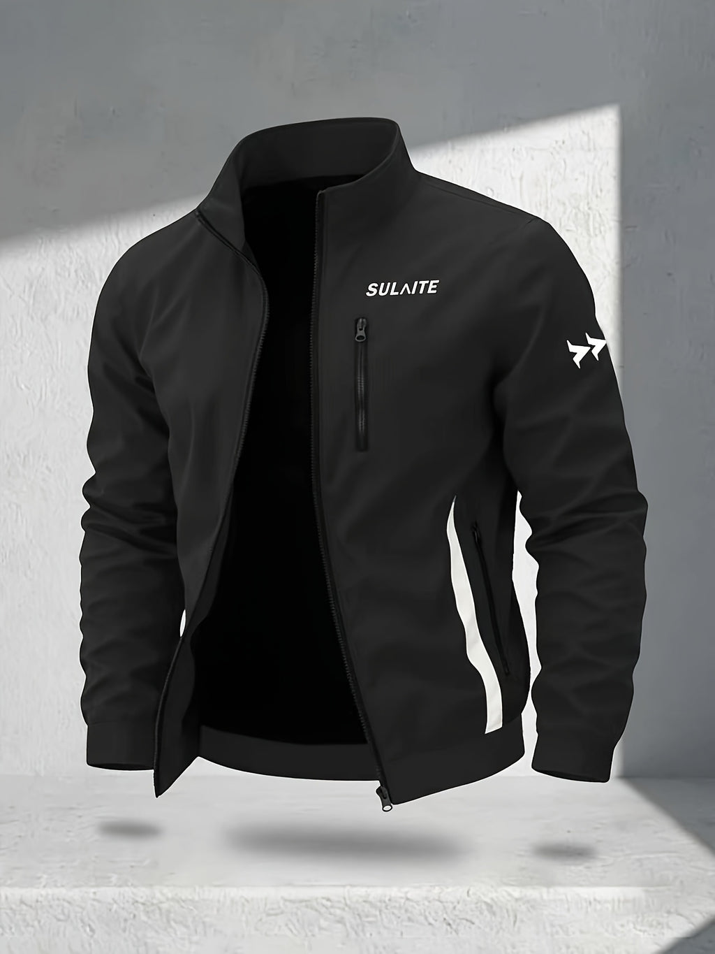 Trendy Vintage Men's Spring/Autumn New Casual Versatile Jacket Outdoor Sports Windproof Coat with Contrasting Color Stand Collar, Transitional Layering Essentials - Black