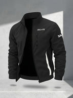 Trendy Vintage Men's Spring/Autumn New Casual Versatile Jacket Outdoor Sports Windproof Coat with Contrasting Color Stand Collar, Transitional Layering Essentials - Black