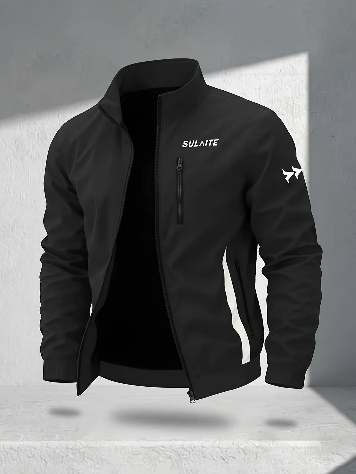 Trendy Vintage Men's Spring/Autumn New Casual Versatile Jacket Outdoor Sports Windproof Coat with Contrasting Color Stand Collar, Transitional Layering Essentials - Black