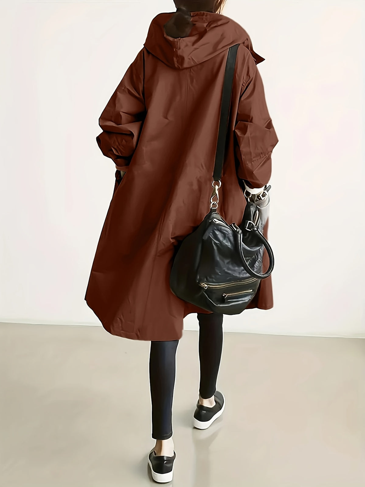 Solid Color Stylish Casual Loose Hooded Jacket with Lining - Maroon