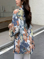 Floral Print Open Front Shirt, Casual Long Sleeve Blouse for Spring & Fall, Women's Clothing - Multicolor