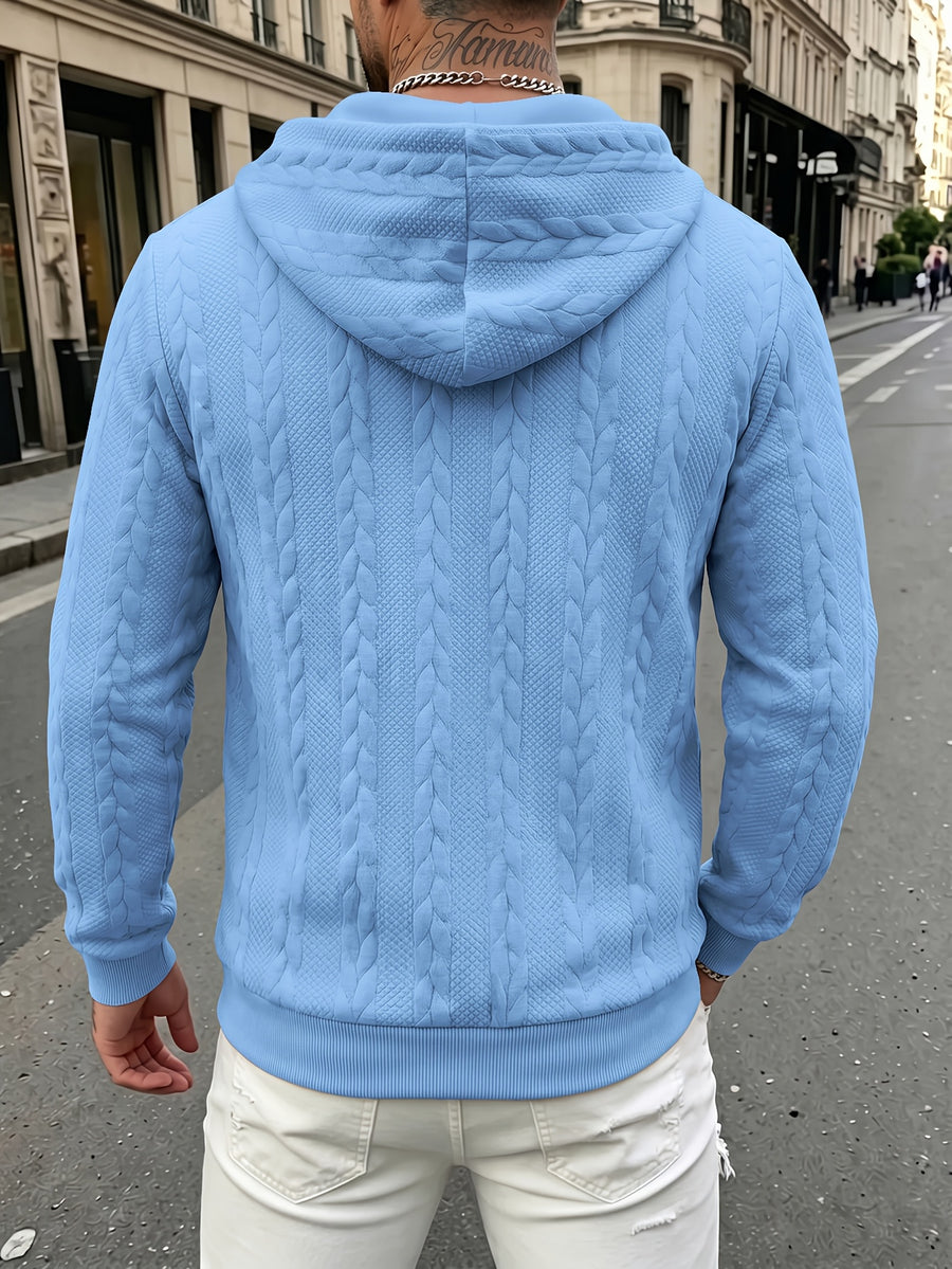 Autumn Winter Men'S Thick Jacquard Long Sleeve Cardigan Hoodie, Comfortable Warm Fabric with Trendy Print, Suitable for Daily Outings, Outdoor Sports, Travel, And Vacation, Lightweight Comfortable Regular Fit, Ideal for Beach, Hiking, Evening Wear - Sky Blue